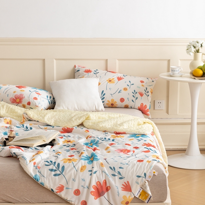 91家纺网 家纺一手货源 找家纺 绒梦里 2024新款有氨印花小凉皮凉感冰豆豆夏被小清新儿童夏凉被空调被繁花