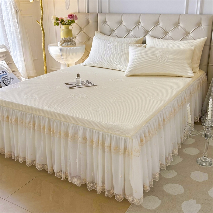 91家纺网 家纺一手货源 找家纺 恒爱A类冰丝豆豆床裙款国色天香系列凉席 象牙白