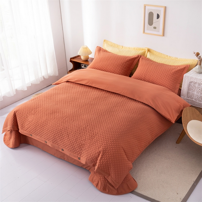 91家纺网 家纺一手货源 找家纺 优乐家纺 2025新款全棉四件套水洗纯棉夹棉绗缝加厚被罩 溶蜜橙