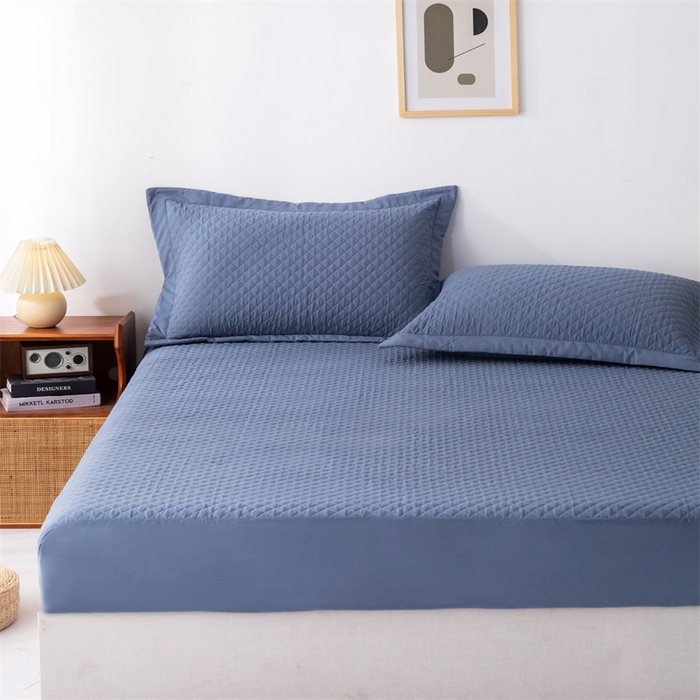 91家纺网 家纺一手货源 找家纺 优乐家纺 2025新款全棉床笠水洗纯棉夹棉绗缝加厚床笠 经典蓝