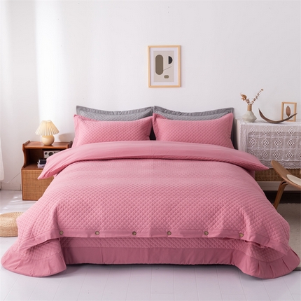 优乐家纺 2025新款全棉水洗纯棉夹棉绗缝加厚四件套 活力豆沙