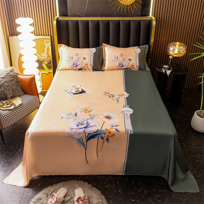 91家纺网 家纺一手货源 找家纺 梦舒羽 2025新款大版可水洗冰丝床单宿舍床垫保护罩三件套 暗香