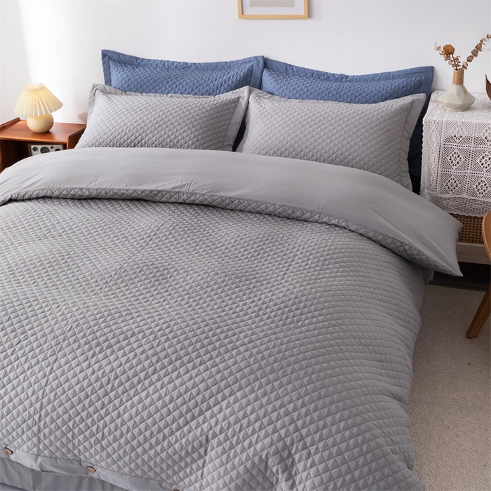 91家纺网 家纺一手货源 找家纺 优乐家纺 2025新款全棉水洗纯棉夹棉绗缝加厚四件套 皇宫灰
