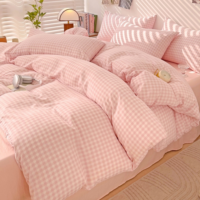 91家纺网 家纺一手货源 找家纺 港岛妹妹 2025新款单被套 小格浅粉