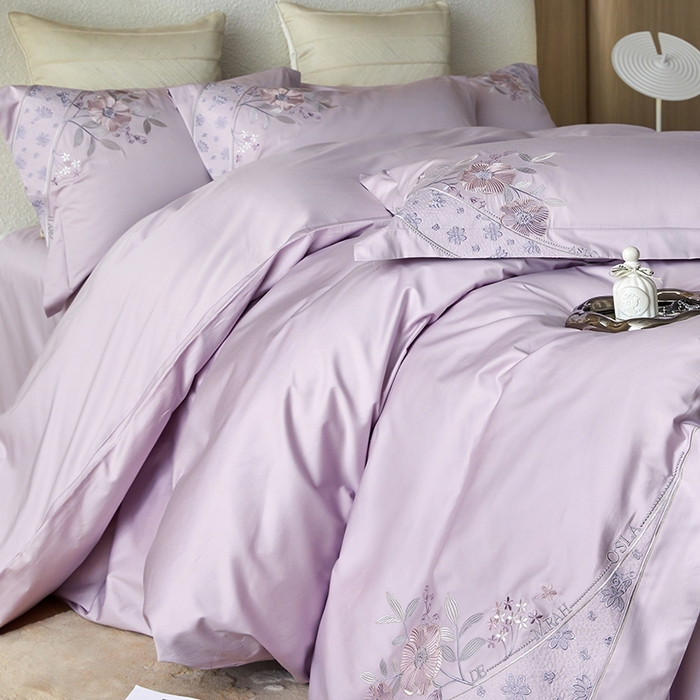 91家纺网 家纺一手货源 找家纺 红番天家居馆 2025新款长绒棉全棉绣花四件套--花间意境系列 海葵紫