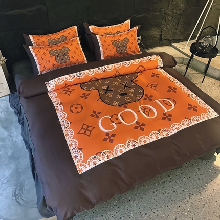 丽斐纺织 2024新款双面进口冰丝数码印花四件套水洗真丝四件套 冰丝橘子洲