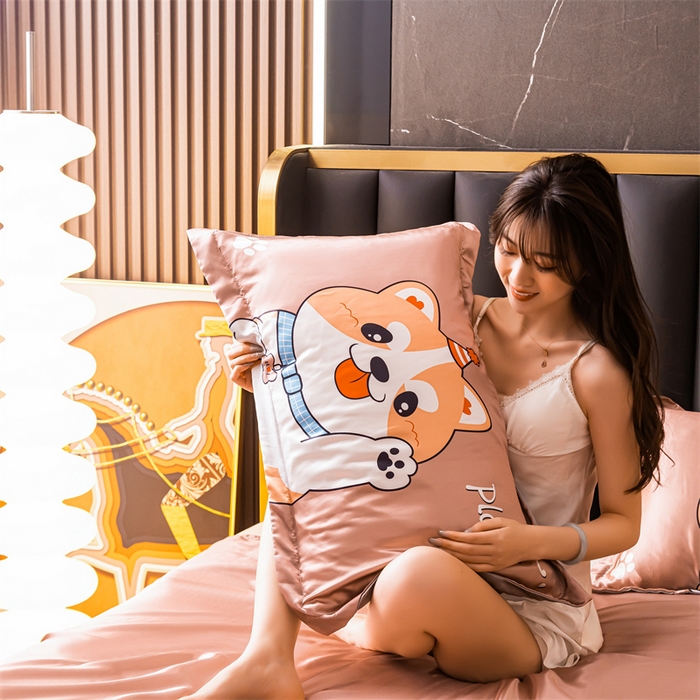 91家纺网 家纺一手货源 找家纺 梦舒羽 2025新款大版可水洗冰丝床单宿舍床垫保护罩三件套 可爱汪