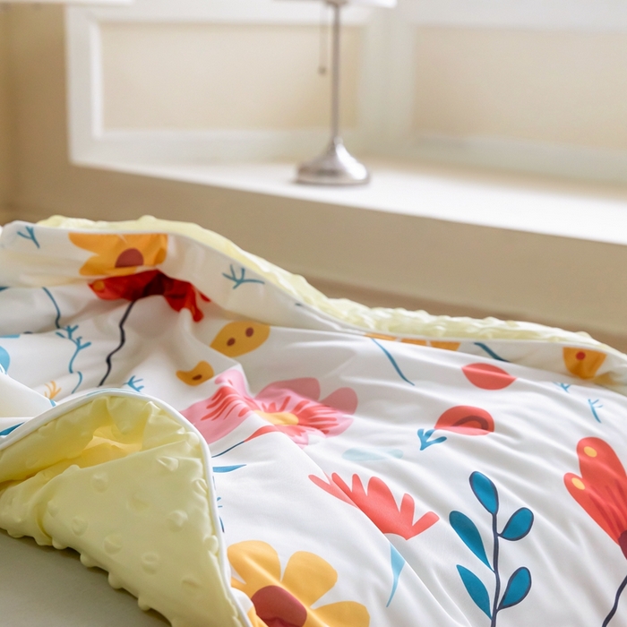 91家纺网 家纺一手货源 找家纺 绒梦里 2024新款有氨印花小凉皮凉感冰豆豆夏被小清新儿童夏凉被空调被繁花