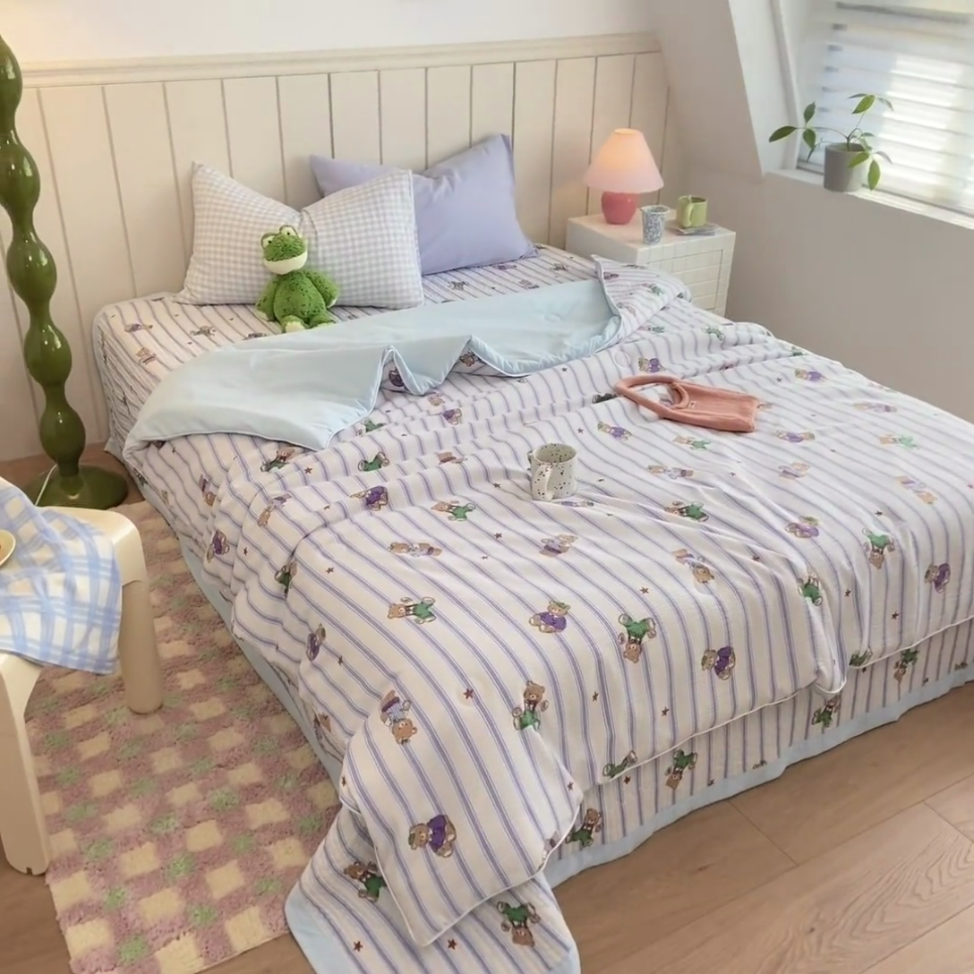 91家纺网 家纺一手货源 找家纺 羋多家纺 2024新款麻绳印花小米棉夏被云感泡芙棉被子泡泡纱单夏被（另有单独床盖）开心乐园