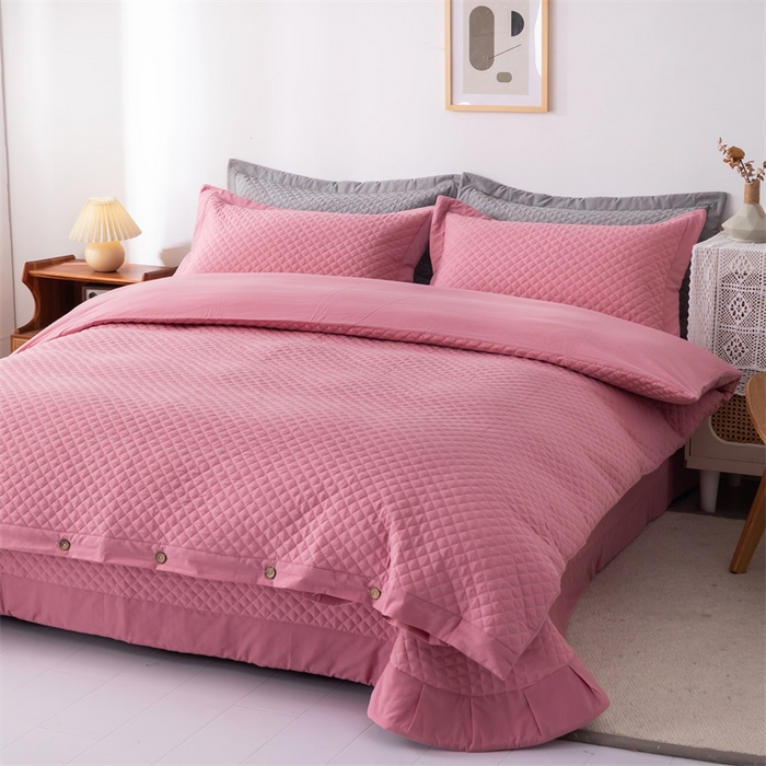 91家纺网 家纺一手货源 找家纺 优乐家纺 2025新款全棉水洗纯棉夹棉绗缝加厚四件套 活力豆沙