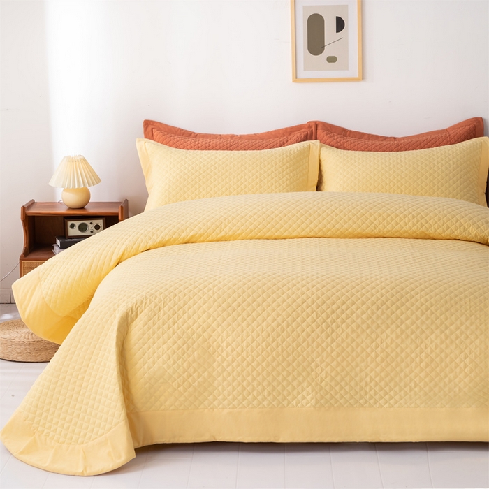 91家纺网 家纺一手货源 找家纺 优乐家纺 2025新款全棉水洗纯棉夹棉绗缝加厚四件套 香橙黄