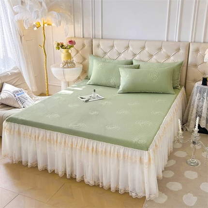 恒爱A类冰丝豆豆床裙款国色天香系列凉席 抹茶绿