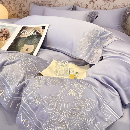 91家纺网 家纺一手货源 找家纺 （总） 2024新款Ａ类母婴级凉感真丝夏季裸睡丝滑床单床笠轻奢风刺绣四件套