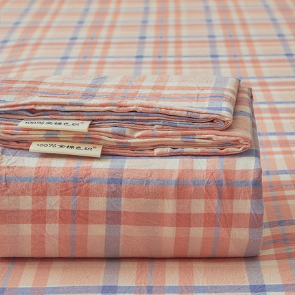 居眠 2024新款全棉色织单纯水洗棉无印 床笠 明古 粉