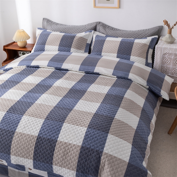 91家纺网 家纺一手货源 找家纺 优乐家纺 2025新款全棉四件套水洗纯棉夹棉绗缝加厚被罩 蓝大格