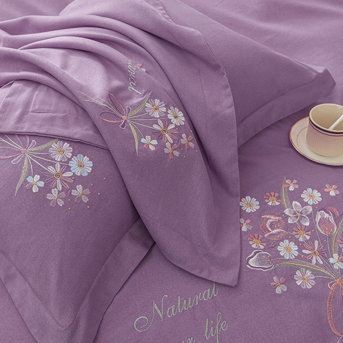 91家纺网 家纺一手货源 找家纺 绒博士 2024新款全棉磨毛暗合四件套-倾城之恋 紫色