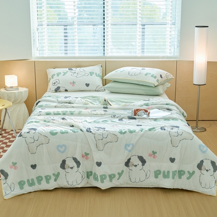 吾诺家居 2024新款凉感冰柔丝印花夏被 酷狗绿