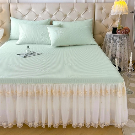 恒爱A类冰丝豆豆床裙款国色天香系列凉席 薄荷绿