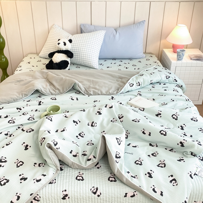 91家纺网 家纺一手货源 找家纺 羋多家纺 2024新款麻绳印花小米棉夏被云感泡芙棉被子泡泡纱单夏被（另有单独床盖）PANDA熊猫