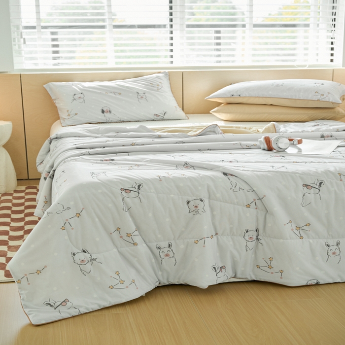 91家纺网 家纺一手货源 找家纺 吾诺家居 2024新款凉感冰柔丝印花夏被 灰狗