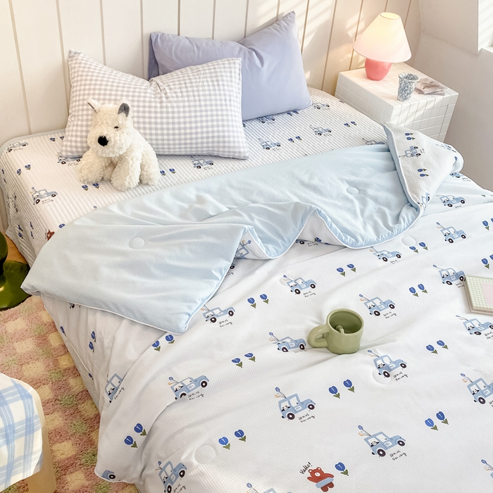 91家纺网 家纺一手货源 找家纺 羋多家纺 2024新款麻绳印花小米棉夏被云感泡芙棉被子泡泡纱单夏被（另有单独床盖）汽车工程队