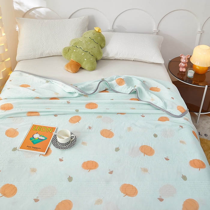 91家纺网 家纺一手货源 找家纺 牛魔王 2025新款冰丝凉感丝夏被 南瓜-绿