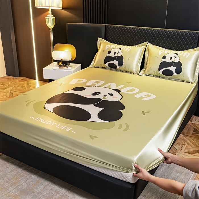 91家纺网 家纺一手货源 找家纺 梦舒羽 2025新款大版可水洗冰丝床笠宿舍床垫保护套三件套 小熊猫