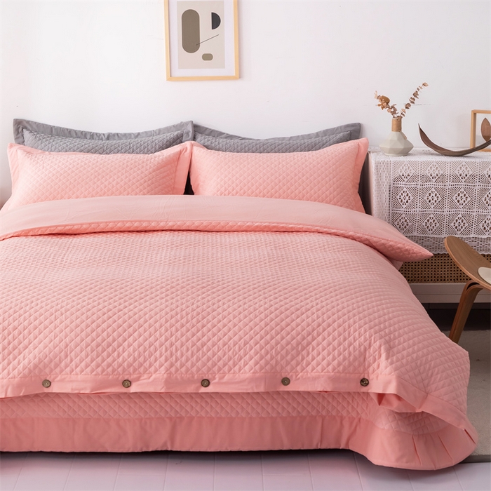 91家纺网 家纺一手货源 找家纺 优乐家纺 2025新款全棉水洗纯棉夹棉绗缝加厚四件套 爱情粉