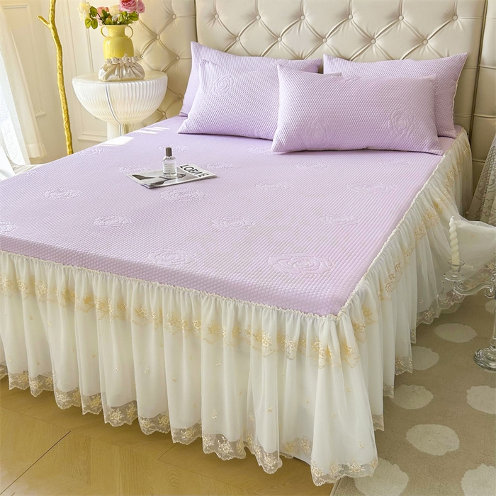 91家纺网 家纺一手货源 找家纺 恒爱A类冰丝豆豆床裙款国色天香系列凉席 浪漫紫