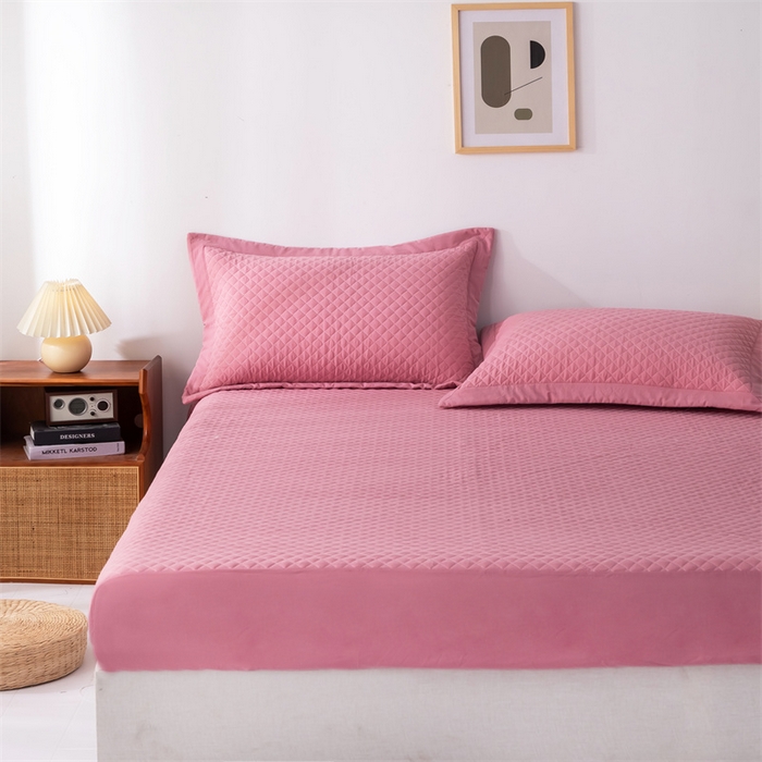 91家纺网 家纺一手货源 找家纺 优乐家纺 2025新款全棉床笠水洗纯棉夹棉绗缝加厚床笠 活力豆沙