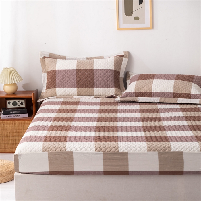 91家纺网 家纺一手货源 找家纺 优乐家纺 2025新款全棉床笠水洗纯棉夹棉绗缝加厚床笠 咖大格