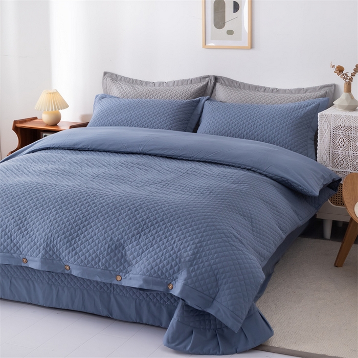 91家纺网 家纺一手货源 找家纺 优乐家纺 2025新款全棉水洗纯棉夹棉绗缝加厚四件套 经典蓝