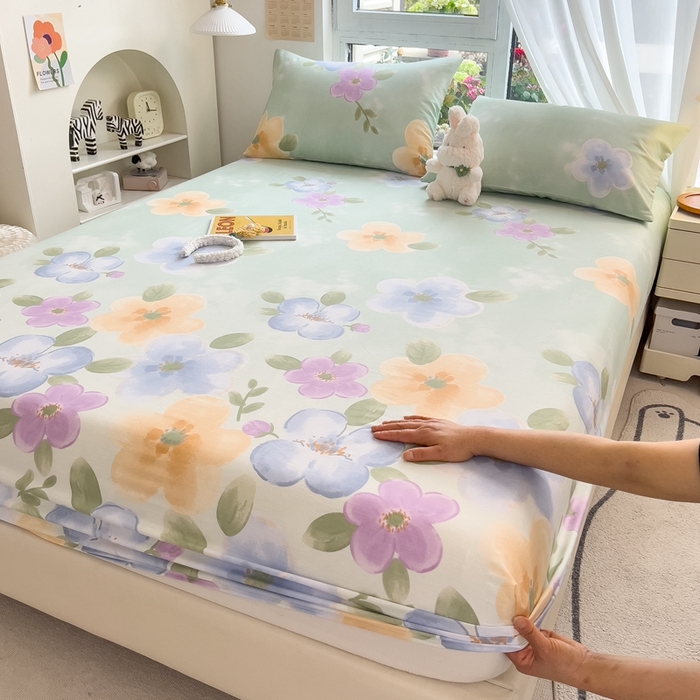 91家纺网 家纺一手货源 找家纺 优眠坊 2025新款全棉单床笠 仙花