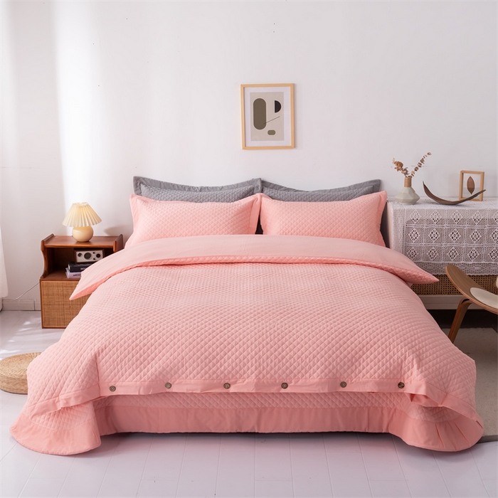 91家纺网 家纺一手货源 找家纺 优乐家纺 2025新款全棉水洗纯棉夹棉绗缝加厚四件套 爱情粉