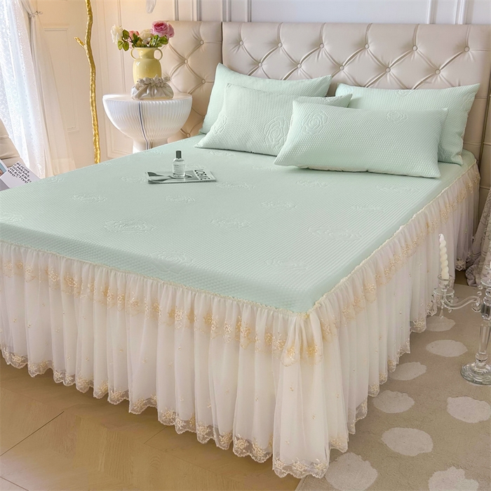 91家纺网 家纺一手货源 找家纺 恒爱A类冰丝豆豆床裙款国色天香系列凉席 薄荷绿