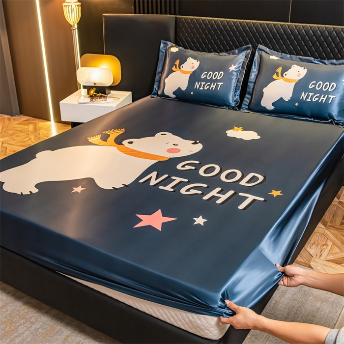 91家纺网 家纺一手货源 找家纺 梦舒羽 2025新款大版可水洗冰丝床笠宿舍床垫保护套三件套 白白熊