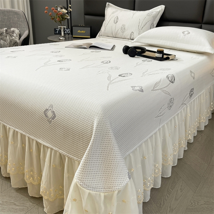 91家纺网 家纺一手货源 找家纺 恒爱2024新款冰感豆豆床单款凉席 水仙百合-灰