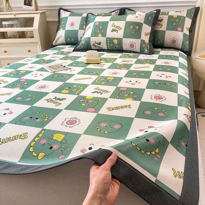 91家纺网 家纺一手货源 找家纺 2024新款60D数码印花卡通冰丝席-成人款 恐龙宝贝