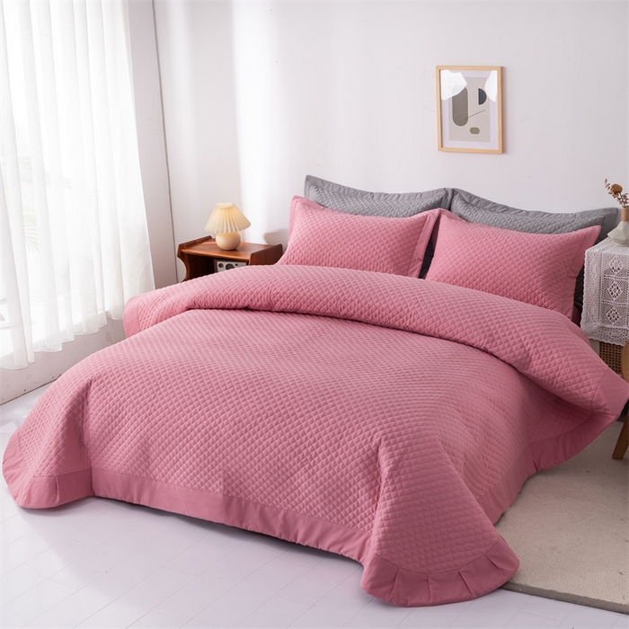 91家纺网 家纺一手货源 找家纺 优乐家纺 2025新款全棉水洗纯棉夹棉绗缝加厚四件套 活力豆沙