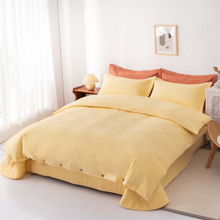 91家纺网 家纺一手货源 找家纺 优乐家纺 2025新款全棉水洗纯棉夹棉绗缝加厚四件套 香橙黄