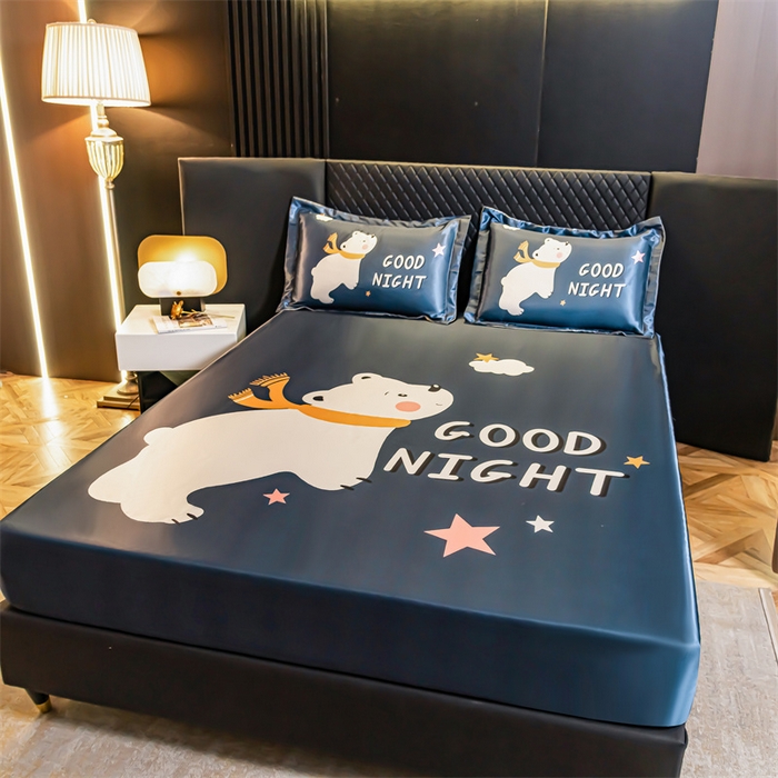 91家纺网 家纺一手货源 找家纺 梦舒羽 2025新款大版可水洗冰丝床笠宿舍床垫保护套三件套 白白熊