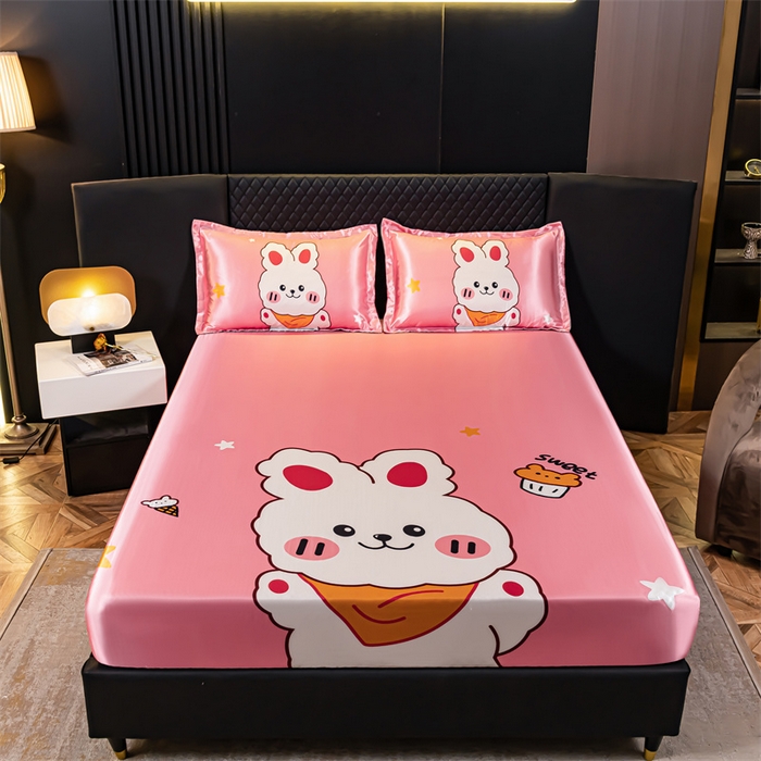 91家纺网 家纺一手货源 找家纺 梦舒羽 2025新款大版可水洗冰丝床笠宿舍床垫保护套三件套 小兔叽