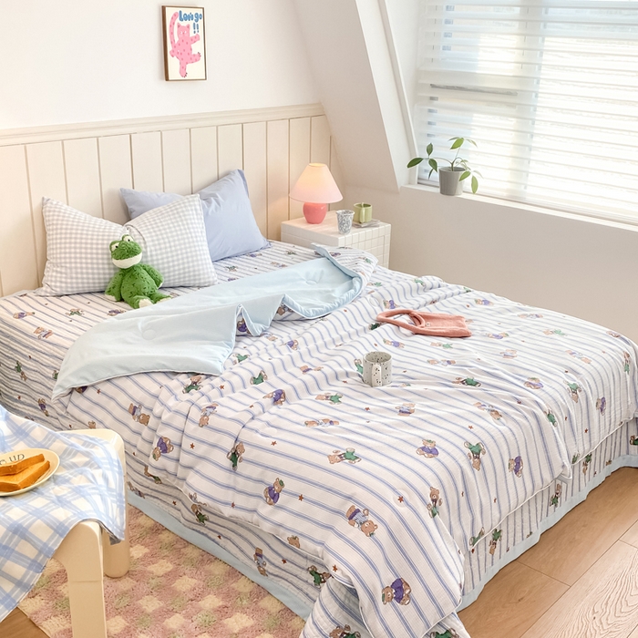 91家纺网 家纺一手货源 找家纺 羋多家纺 2024新款麻绳印花小米棉夏被云感泡芙棉被子泡泡纱单夏被（另有单独床盖）开心乐园