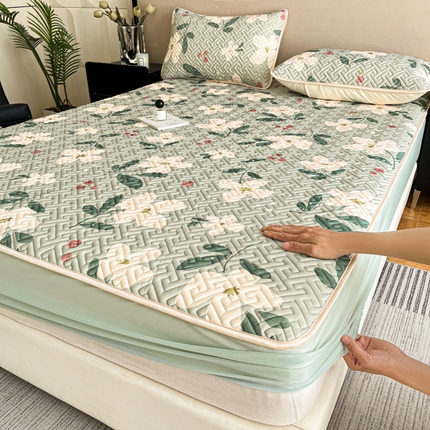 91家纺网 家纺一手货源 找家纺 诺梵 2024年凉感丝印花乳胶凉席床笠三件套 浅浅苏夏