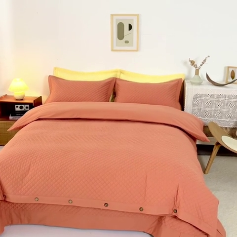 91家纺网 家纺一手货源 找家纺 优乐家纺 2025新款全棉水洗纯棉夹棉绗缝加厚四件套 溶蜜橙
