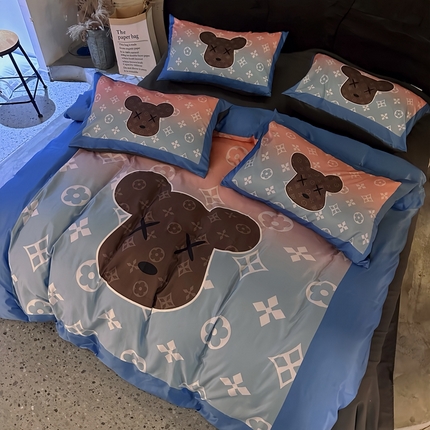 丽斐纺织 2024新款双面进口冰丝数码印花四件套水洗真丝四件套 冰丝寻彩熊