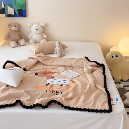 喜多兔儿童家纺 2024新品全棉水洗棉夏被空调被小安馨被子 卡其色小鹿崽