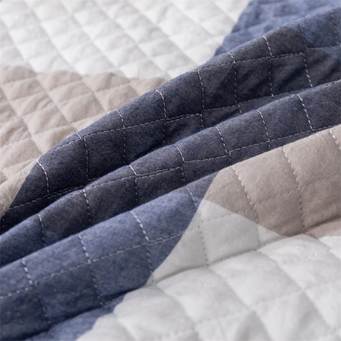 91家纺网 家纺一手货源 找家纺 优乐家纺 2025新款全棉床盖三件套水洗纯棉夹棉绗缝加厚铺盖 蓝大格