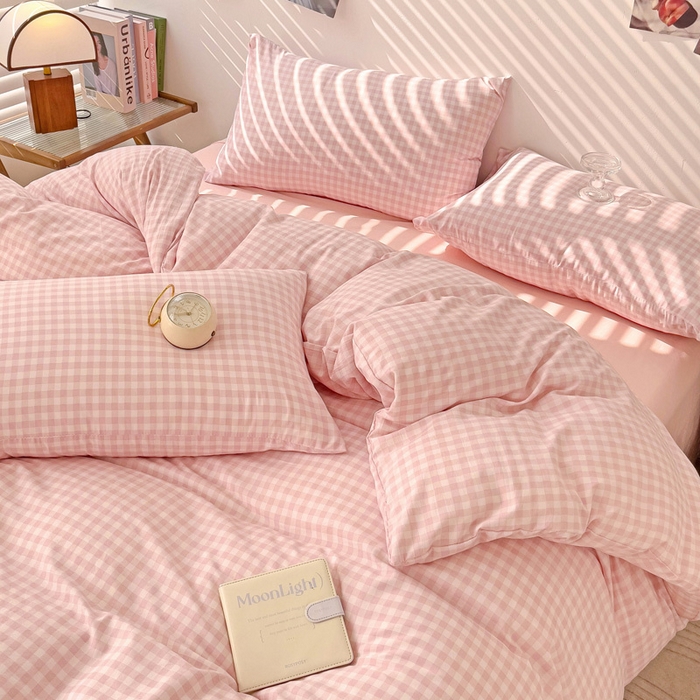 91家纺网 家纺一手货源 找家纺 港岛妹妹 2025新款单被套 小格浅粉