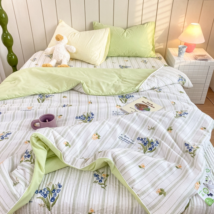 91家纺网 家纺一手货源 找家纺 羋多家纺 2024新款麻绳印花小米棉夏被云感泡芙棉被子泡泡纱单夏被（另有单独床盖）浅浅叶语